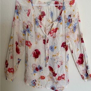 Lucky Brand Cream Floral Blouse - Red, Pink, Blue, Yellow Women’s Size Small